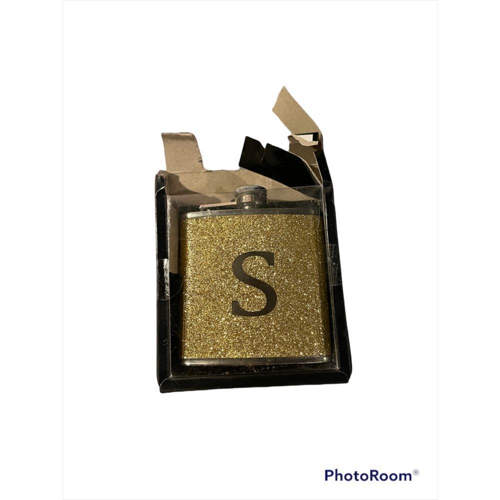 Hip Flask 6oz “S” Gold Glitter